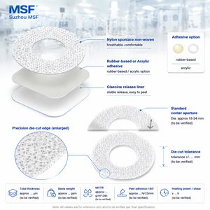 Patch adhésif personnalisé en non-tissé découpé sur mesure avec hydrocolloïde absorbant l'humidité pour capteur CGM, surpatch OEM pour moniteur de glycémie - Product Image 2