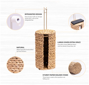 Support de papier toilette Artex Hai Nam en jacinthe d'eau naturelle, style bohème, autoportant, organisateur de rangement - Product Image 5