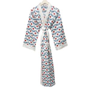 Bata de algodón de longitud completa para mujer, con estampado floral, cuello en V, manga larga, cinturón, ropa de dormir clásica, tela de punto suave, lavable a máquina, frontal - Product Image 4