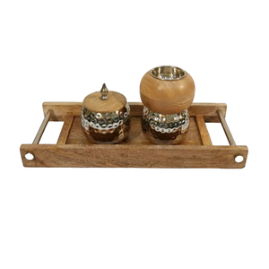 Encensoir en bois et laiton de style Mid-Century avec plateau et support, ensemble d'encensoir Bakhoor - Product Image 2