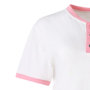 Camisa Henley Premium AKA Blanca, Rosa y Verde para Mujer, Manga Corta, Cuello con Botones, Estilo Griego Informal - Product Image 4