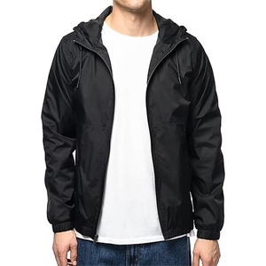 Men's Black Hooded Windproof Windbreaker <b>Jacket</b> Casual <b>Zipper</b> Front <b>Pockets</b> Polyester Spring Wear - Product Image 5