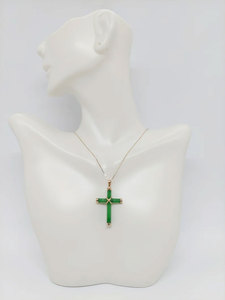 Pendentif Croix Chrétienne en Opale, Argent Sterling Plaqué Rhodium, Chaîne à Maillons, Bijoux Religieux de Fiançailles, Vente en Gros - Product Image 2