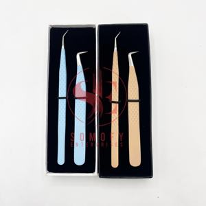 Juego de pinzas de pestañas de microfibra Nano Grip de embalaje en caja personalizada, extensión de pestañas de volumen de 45-90 grados, etiqueta privada de acero inoxidable - Product Image 1