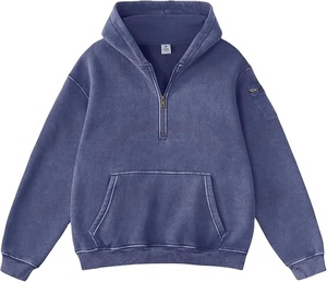 Men's Streetwear 100% Cotton Oversized Quarter Zipper Breathable Acid <b>Wash</b> Custom Embroidery Heavyweight Winter 300g High - Product Image 1