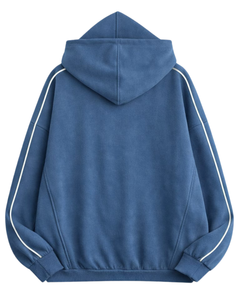 Sweat à capuche bleu personnalisé pour homme avec bandes contrastées aux manches, style streetwear décontracté, en molleton de coton, avec poche kangourou - Product Image 6