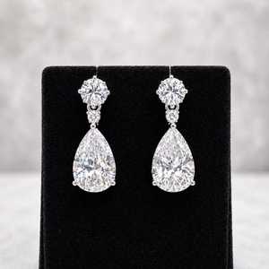 Sparkly 3CT Pear And Round Shaped Moissanite Dangle <b>Earrings</b> 925 Sterling <b>Silver</b> Fine Jewelry Promise Gift For Bride - Product Image 4