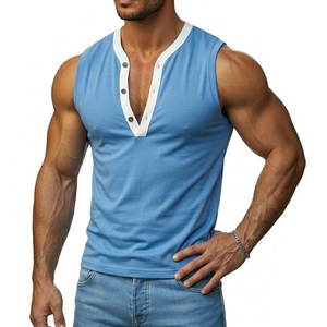 Men's Trendy Sleeveless Streetwear <b>Tops</b> Button V-Neck Muscle Fit Premium Lifestyle Garments Blank Custom Brand Tank <b>Tops</b> For Men - Product Image 3