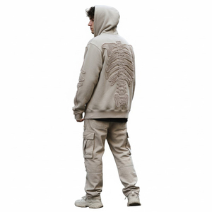 Sudadera con capucha y cremallera bordada con diseño de esqueleto personalizado, calidad premium, tejido de felpa 100% algodón, estilo oversized, moderna, unisex, para streetwear. - Product Image 5