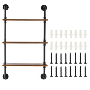 Scaffale Industriale a 3 Livelli in Legno 24x7.87in, Rustico, da Parete, Galleggiante, con Staffe, Espositore, Libreria, Scaffalatura per Vasi - Product Image 1