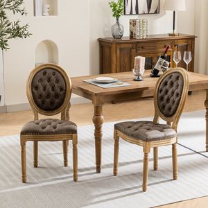 Sedia da Pranzo in Legno Massello Stile Francese con Decorazione Antica Dipinta a Mano, Fibbia e Finitura in Pelle Artificiale PU con Borchie - Product Image 1