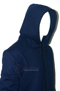 Sweat-shirt unisexe bleu marine à capuche et fermeture éclair, manches longues, couleur unie, 100% coton biologique, ensemble de survêtement en molleton, coupe classique - Product Image 2