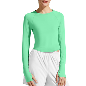 Top de yoga de alta calidad para mujer, ajustado, de manga larga, cuello redondo, para yoga, pilates, entrenamiento físico, ropa deportiva. - Product Image 5