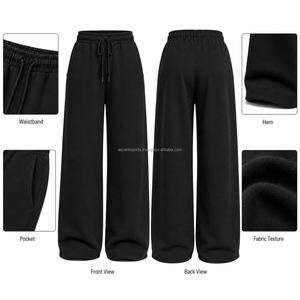 Pantalon de survêtement noir pour femme, taille haute, coupe large, en molleton, couleur unie, avec cordon de serrage, décontracté, ample, longueur intégrale, pour l'automne - Product Image 4