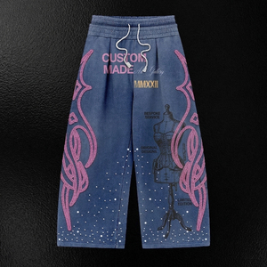 Ensemble de survêtement homme personnalisé avec broderie, strass et motifs graphiques, comprenant un sweat à capuche court à double couche et un pantalon de survêtement délavé à l'acide - Product Image 4