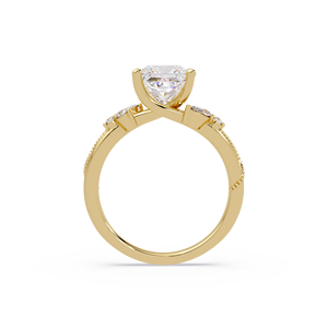 Custom 14k Pure Gold Milgrain Border Style Princess cut Marquise Lab Grown Diamond <b>Ring</b> Matching Band Bridal <b>Set</b> For Women's - Product Image 3