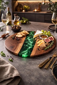 Plato giratorio Lazy Susan hecho a mano con resina azul y madera para comidas familiares, desayunos, cafeterías y restaurantes. - Product Image 5