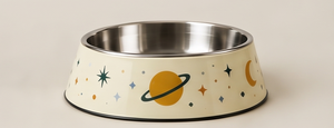 Gamelle OEM en acier inoxydable émaillé pour chien, base antidérapante, motif lune céleste et planètes, pour nourriture et eau pour chat et animaux de compagnie - Product Image 5