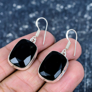 Handmade Black Onyx <b>Earrings</b>, 925 <b>Sterling</b> <b>Silver</b> plated, Antique Style <b>Dangle</b>, Boho Jewelry, Artisan Crafted, Unique Gift - Product Image 2