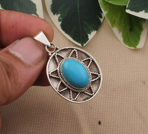 Colgante de Turquesa Natural Chapado en Platino Vintage al por Mayor, Amuleto de Piedra Preciosa de Plata Esterlina 925, Precio al por Mayor para Fabricantes de Joyería - Product Image 3