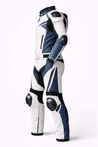 Traje de Motociclismo Lenvique ST101 Blanco y Azul, Chaqueta y Pantalones de Cuero Estampado para Carreras, Protección Completa, 220g, OEM Personalizado - Product Image 4