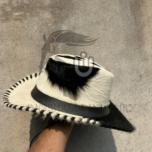 Sombrero de Vaquero del Oeste para Hombre y Mujer, Personalizado, de Cuero Vacuno con Pelo, Blanco y Negro - Product Image 3