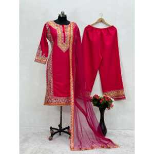 Conjunto de Top, Pantalones Plazzo y Dupatta con Estampado Floral y Bordado Chino para Fiestas - Product Image 5