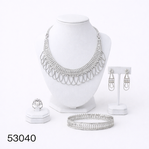 Elegante Juego de Collar y Pendientes de Mujer con Diseño de Hoja, Chapado en Oro y Circonitas, Cadena de Cuerda de 16 Pulgadas, Modelo 53039 - Product Image 2