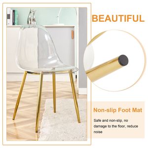 Juego de Sillas con Tablero Inferior de MDF y Tapa de Vidrio con Textura de Mármol Imitación Blanco, Patas Cónicas de Metal Dorado, Juego de 6 para Restaurantes - Product Image 4