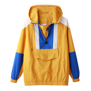 Veste coupe-vent imperméable rétro à blocs de couleur grande taille avec demi-fermeture éclair, capuche et poche kangourou, coupe-vent, coque rigide, pour le streetwear et l'extérieur - Product Image 2