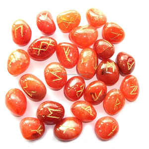 Meilleure qualité 25 pièces cornaline rouge Rune Set Offre Spéciale cristaux de guérison Style Feng Shui gravé Tumbled Agate Runes Pierres précieuses - Product Image 1