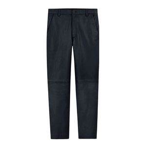 Traje de dos piezas de cuero gris oscuro para hombre, blazer de solapa con muescas y pantalones, corte sencillo - Product Image 6
