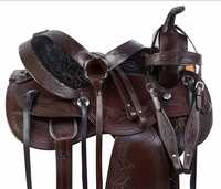 Selle de cheval western professionnelle en cuir de vachette véritable, avec arceau en bois, sculptée à la main, confortable, assise profonde, quincaillerie en laiton, modèle