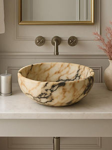 Luxury Natural Marble Round Bathroom Wash <b>Basin</b> Modern French Style with Polished for Hotels and Villas - Product Image 2