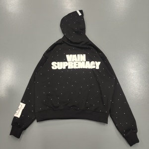 Custom <b>Mens</b> Rhinestone Hoodie Cut and Sew Hoodie Acid Wash Oversize <b>Pullover</b> Applique Patchwork Boxy Fit <b>Men</b> Distressed Hoodie - Product Image 5