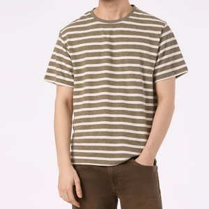 T-shirt rayé pour homme, manches courtes, col rond, décontracté, en coton tricoté, coupe classique, motif imprimé - Product Image 4