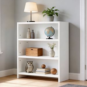 Modern 3-Tier <b>Adjustable</b> Open Bookcase Freestanding White Wood Storage <b>Shelf</b> 88lbs Capacity Display Rack - Product Image 1