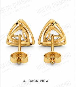 Modern geometric triangle <b>stud</b> earrings with brilliant round solitaire diamonds in open gold frame setting for elegant daily wea - Product Image 4