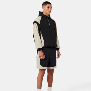 Men's Color Blocking Hooded Tracksuit Set Breathable Polyester Streetwear Shorts with Zipper Fly Regular Fit Summer Style - Product Image 3