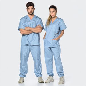 Wholesale Custom Logo Knitted 100% Cotton Breathable Comfortable Hospital Medical Uniform <b>Scrub</b> Set - Product Image 4