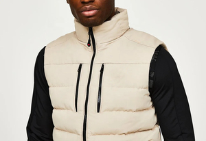 Gilet matelassé d'hiver pour homme, col montant, coupe-vent, décontracté, pour l'extérieur, couleur unie, fermeture éclair, beige, rembourrage en polyester, OEM - Product Image 5