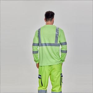 New High-Visibility T <b>Shirt</b> Fluorescent Green Breathable Mesh Fabric Long Sleeve Safety Uniform with Reflective Stripe - Product Image 3