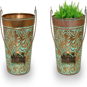 Collection Vintage : Jardinière Florale Charbonnée avec Poignées, Petits Seaux Galvanisés et Pots à Fleurs Métalliques, Jardinières Décoratives en Seau - Product Image 5