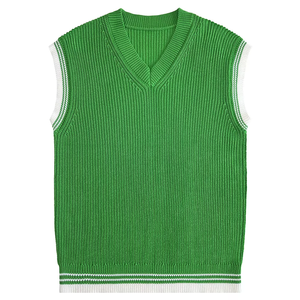 Custom Men's Solid Color Anti-shrink Front Logo V-neck Base Knit Sleeveless Pullover Sweater <b>Vest</b> Spring - Product Image 1