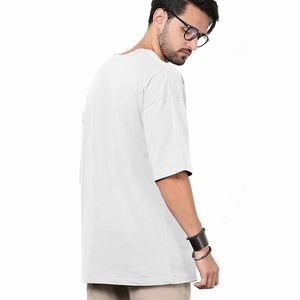 Camiseta de Cuello Redondo para Hombre, Corte Regular, Color Sólido, Algodón Jersey, Estilo Casual, Diseño Liso, Blanca, Holgada - Product Image 5