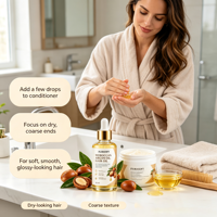 Minyak Rambut Argan Maroko Organik Cold Pressed Menutrisi Kulit Kepala Memperbaiki Rambut Kering Rusak Menghasilkan Rambut Halus Berkilau Private Label OEM