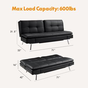 Divano Letto Futon Pieghevole Nero per Soggiorno - Product Image 6