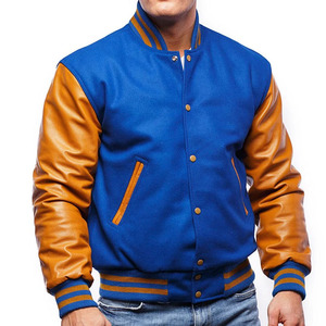 Giacca Varsity Ricamata Korn per Uomo, Blu con Maniche in Pelle PU, Casual Autunnale, Colletto Rovesciato, Vestibilità Regolare - Product Image 3