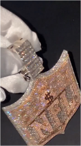 Colgante Personalizado Unisex de Plata 925 con Baño de Oro Rosa, Diseño de Escudo 3D con Incrustaciones de Moissanita, Corte Brillante Redondo, Estilo Hip Hop - Product Image 5