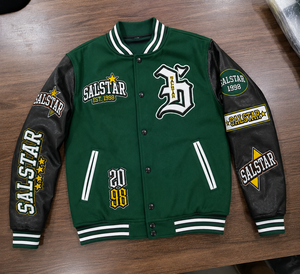 Veste universitaire personnalisée pour homme, veste bomber de baseball verte et noire, veste Letterman brodée, OEM, marque privée, streetwear - Product Image 6
